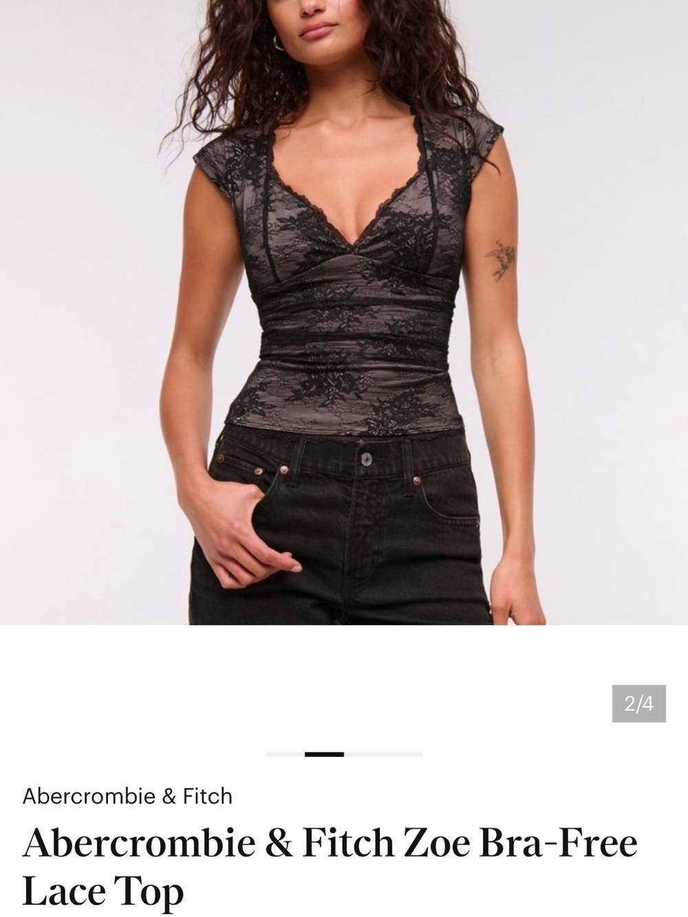 Abercrombie & Fitch Lace V-Neck Cap Sleeve Top in Black